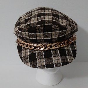Marc and Mel Plaid Baker Boy Hat Brown Beige Silver